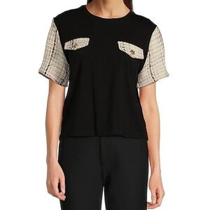 Karl Lagerfeld Black Tee with Cream Tweed Accents